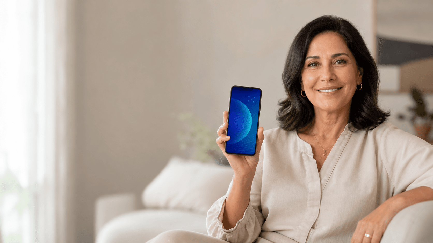 Mão segurando aplicativo no celular